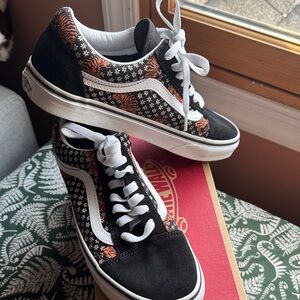 Vans Black and Orange Floral Old Skool Sneakers